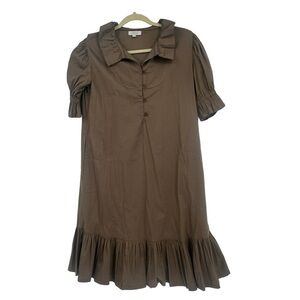S'Edge Erin Puff Sleeve Dress in Brown Size XSmall Preppy Spring Summer Cotton